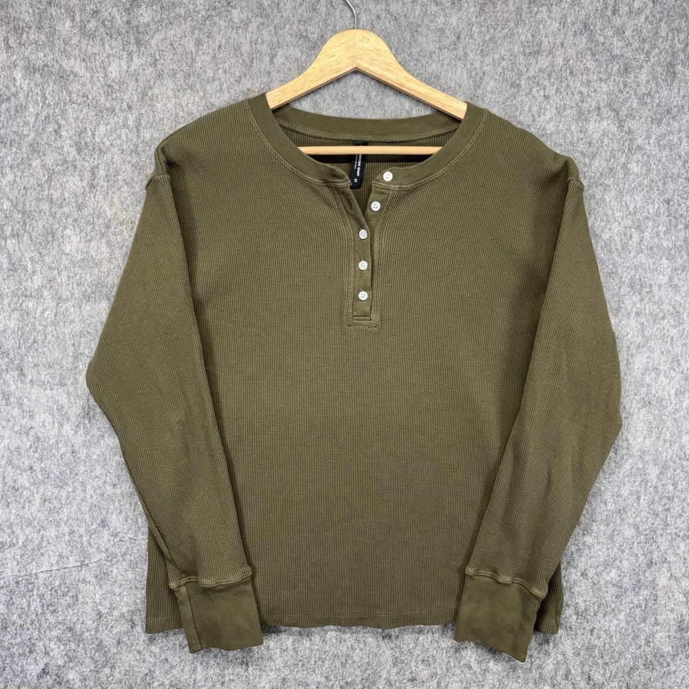 American Giant Thermal Henley Womens Small Navy‎ Green Waffle Knit Baselayer USA
